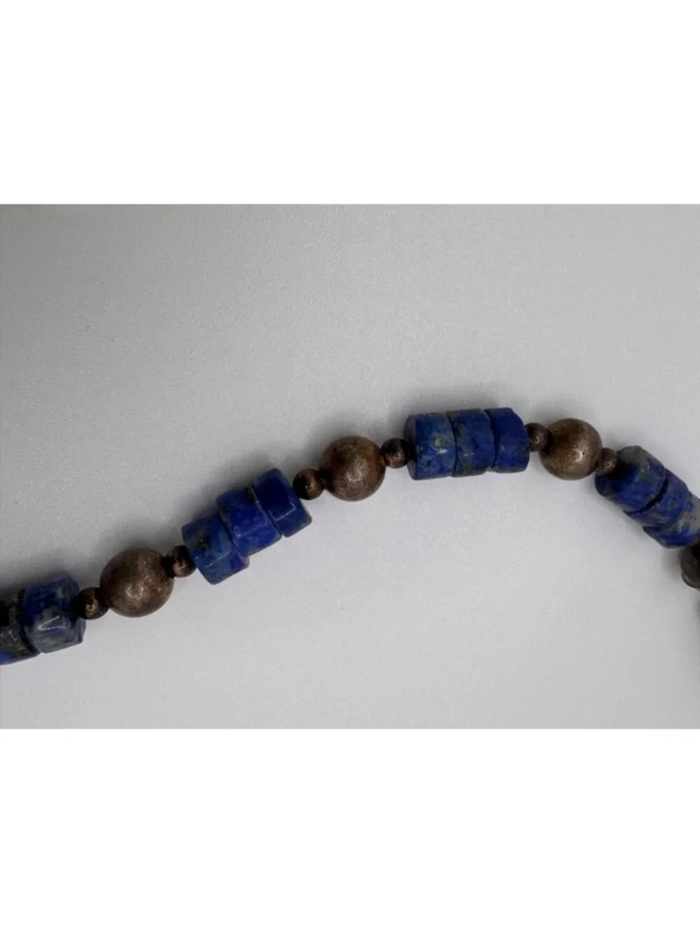 Vintage Lapis Lazuli Sterling Silver Necklace 925 Bench Beads 8mm Southwest Styl - Picture 4 of 11